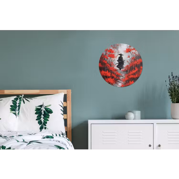 Wandcirkel - Aluminium - Rode bloemen - mistig - Man — 4