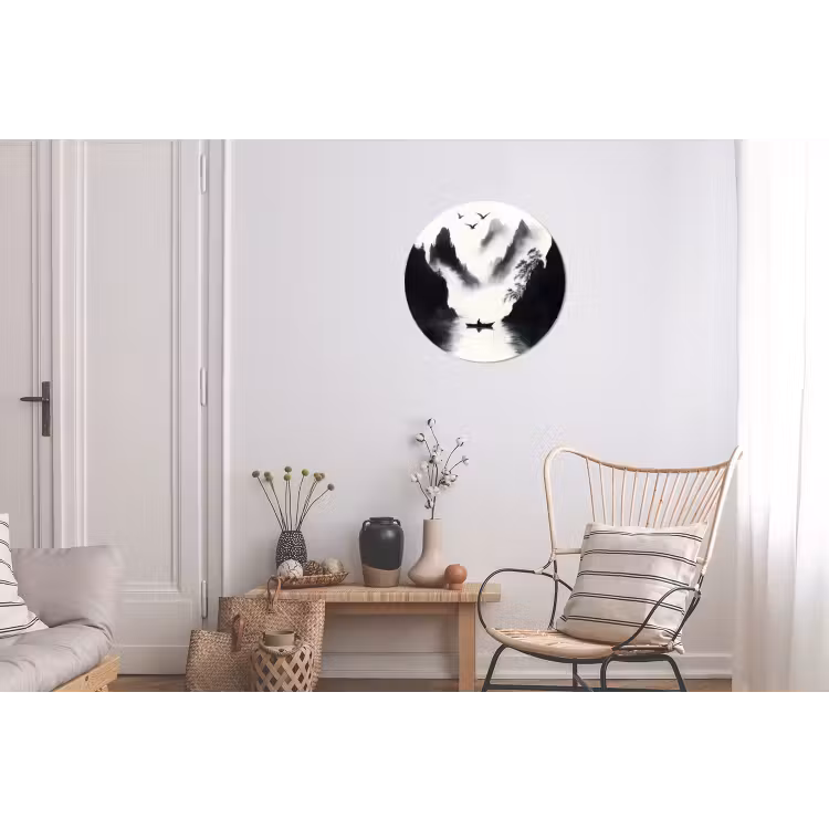 Wandcirkel - Aluminium - Roeiboot - Mistig - Bergen - Vogels — 2