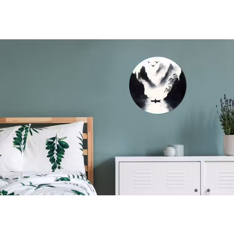 Wandcirkel - Aluminium - Roeiboot - Mistig - Bergen - Vogels — 4