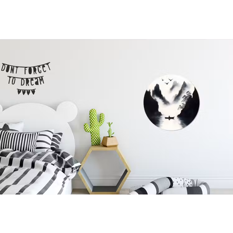 Wandcirkel - Aluminium - Roeiboot - Mistig - Bergen - Vogels — 5