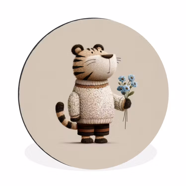 Wandcirkel - Aluminium - Tijger - Blauwe bloemen - Rustig — 1