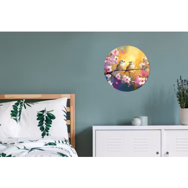 Wandcirkel - Aluminium - Vogels - Bloemen - Roze — 4