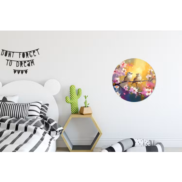 Wandcirkel - Aluminium - Vogels - Bloemen - Roze — 5