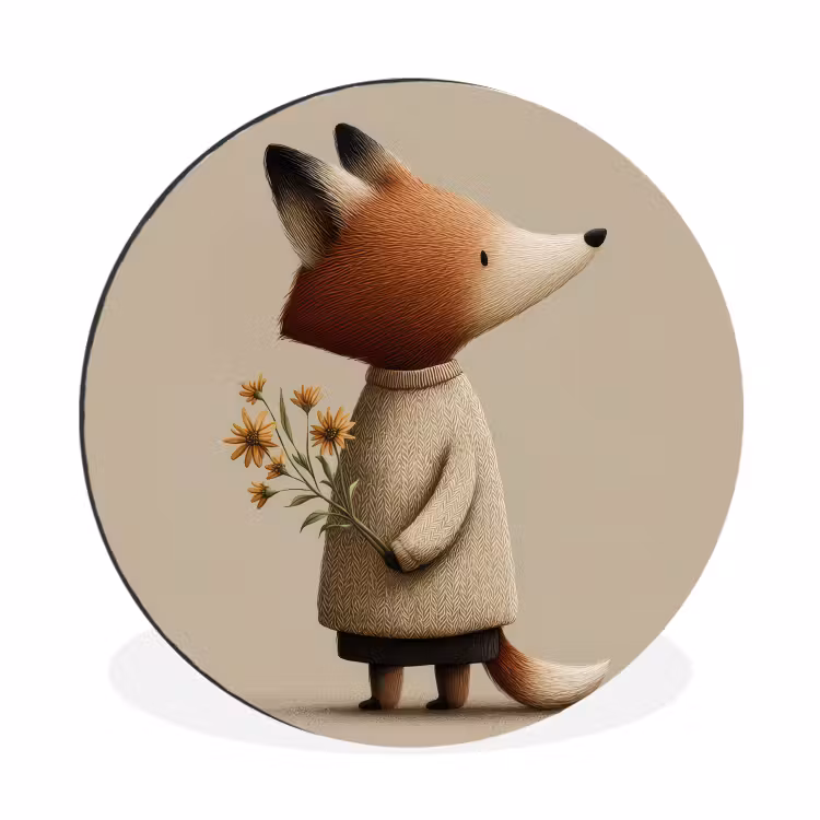 Wandcirkel - Aluminium - Vos - Gele bloemen - Minimalistisch — 1