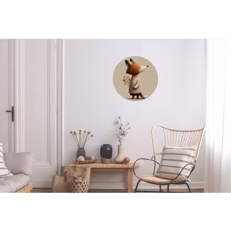 Wandcirkel - Aluminium - Vos - Gele bloemen - Minimalistisch — 2
