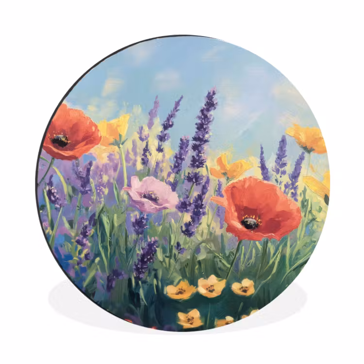 Wandcirkel - Aluminium - Weide - Bloemen - Kleurrijk — 1