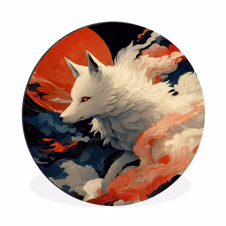 Wandcirkel - Aluminium - Witte vos - wolken - maan — 1
