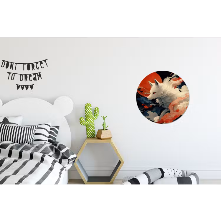 Wandcirkel - Aluminium - Witte vos - wolken - maan — 5