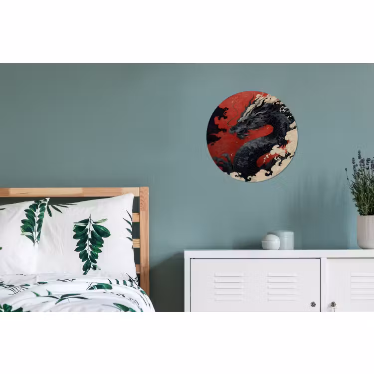 Wandcirkel - Aluminium - Zwarte draak - Rookwolken - Rood — 4