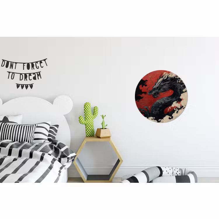Wandcirkel - Aluminium - Zwarte draak - Rookwolken - Rood — 5