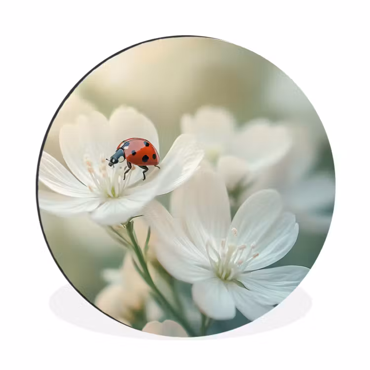 Wandcirkel - Aluminium - Lieveheersbeestje - Bloemen - Wit — 1