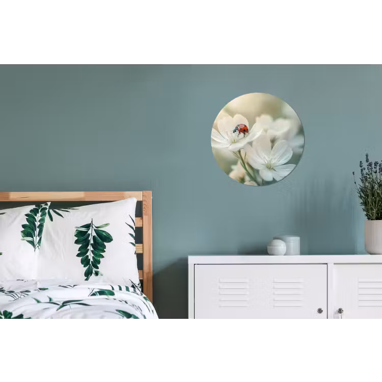 Wandcirkel - Aluminium - Lieveheersbeestje - Bloemen - Wit — 4