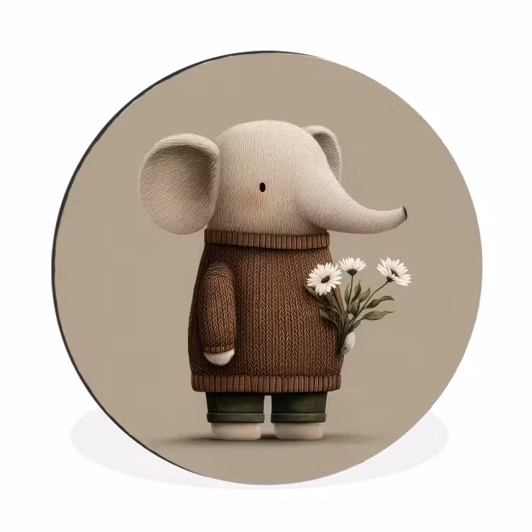 Wandcirkel - Aluminium - Olifant - Witte bloemen - Kindvriendelijk — 1