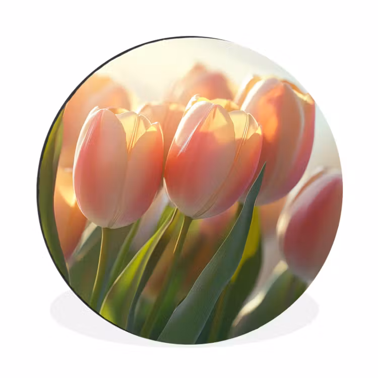 Wandcirkel - Aluminium - Tulpen - Roze - Zonnestralen — 1
