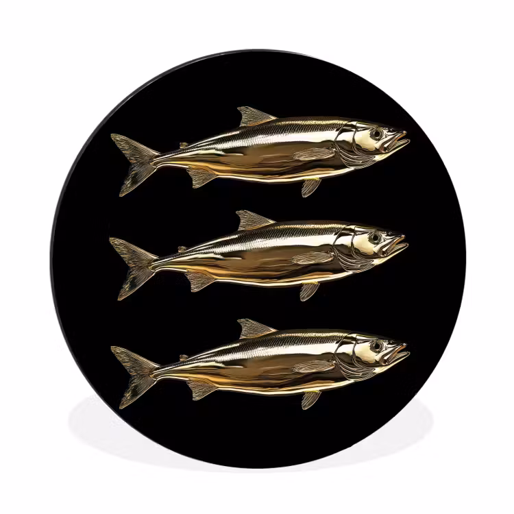 Wandcirkel - Aluminium - Vissen - Goud - Zwart — 1