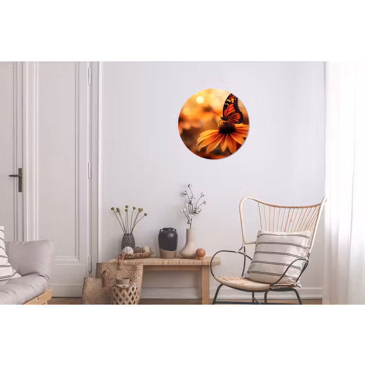 Wandcirkel - Aluminium - Vlinder - Bloemen - Oranje — 2