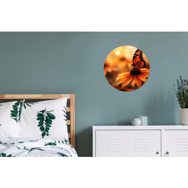 Wandcirkel - Aluminium - Vlinder - Bloemen - Oranje — 4