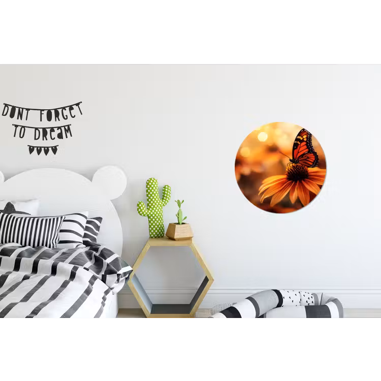 Wandcirkel - Aluminium - Vlinder - Bloemen - Oranje — 5