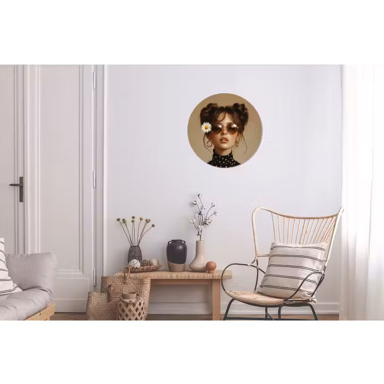 Wandcirkel - Aluminium - Vrouw - Beige - Bloem - Modern - Portret — 2