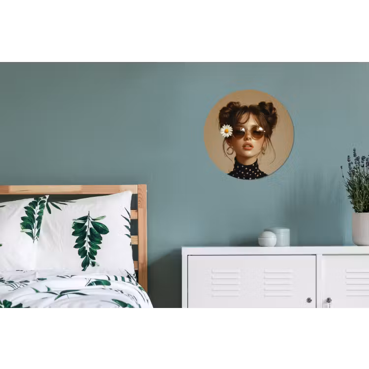 Wandcirkel - Aluminium - Vrouw - Beige - Bloem - Modern - Portret — 4