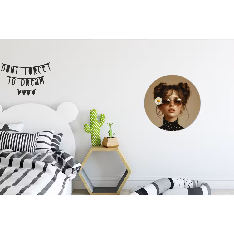 Wandcirkel - Aluminium - Vrouw - Beige - Bloem - Modern - Portret — 5