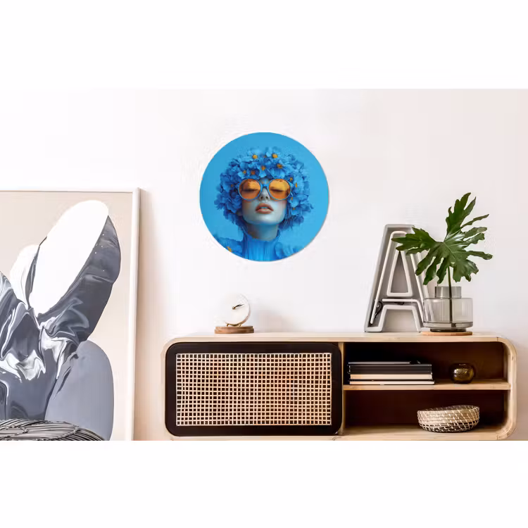 Wandcirkel - Aluminium - Vrouw - Bloem - Blauw - Modern - Bril - Portret — 3