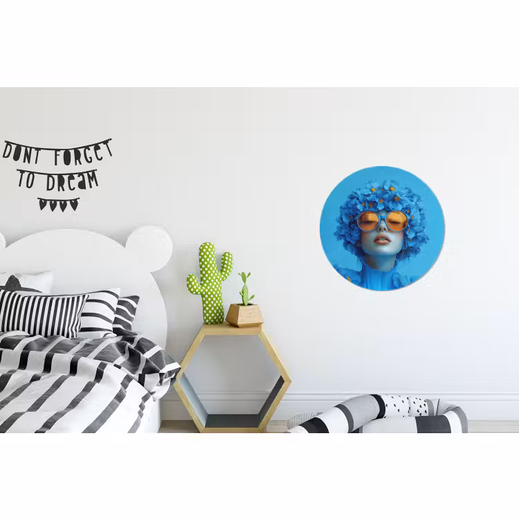 Wandcirkel - Aluminium - Vrouw - Bloem - Blauw - Modern - Bril - Portret — 5