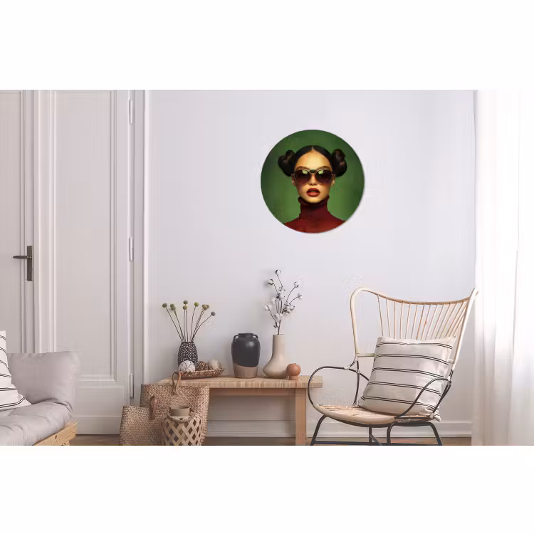 Wandcirkel - Aluminium - Vrouw - Groen - Bril - Aesthetic - Modern — 2