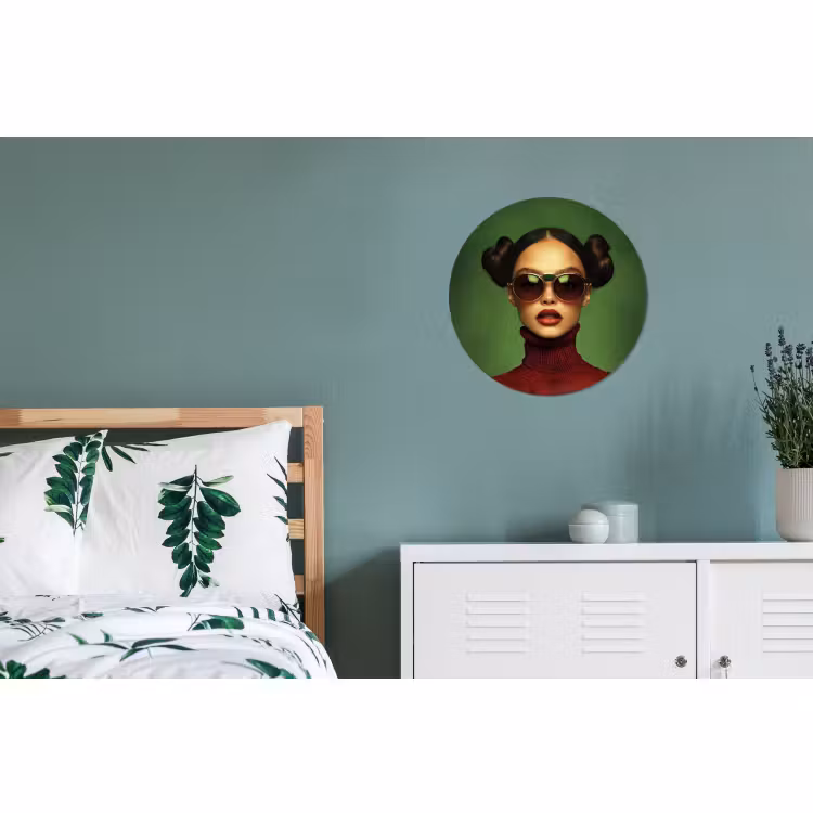 Wandcirkel - Aluminium - Vrouw - Groen - Bril - Aesthetic - Modern — 4