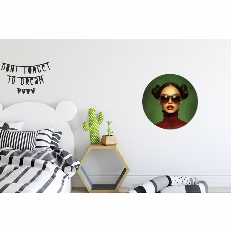 Wandcirkel - Aluminium - Vrouw - Groen - Bril - Aesthetic - Modern — 5