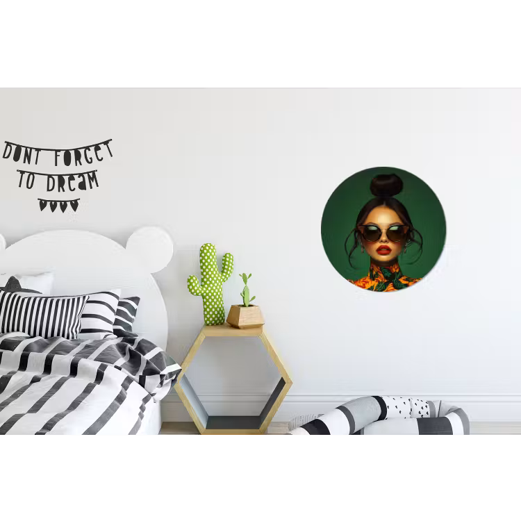 Wandcirkel - Aluminium - Vrouw - Groen - Modern - Bril - Abstract — 5
