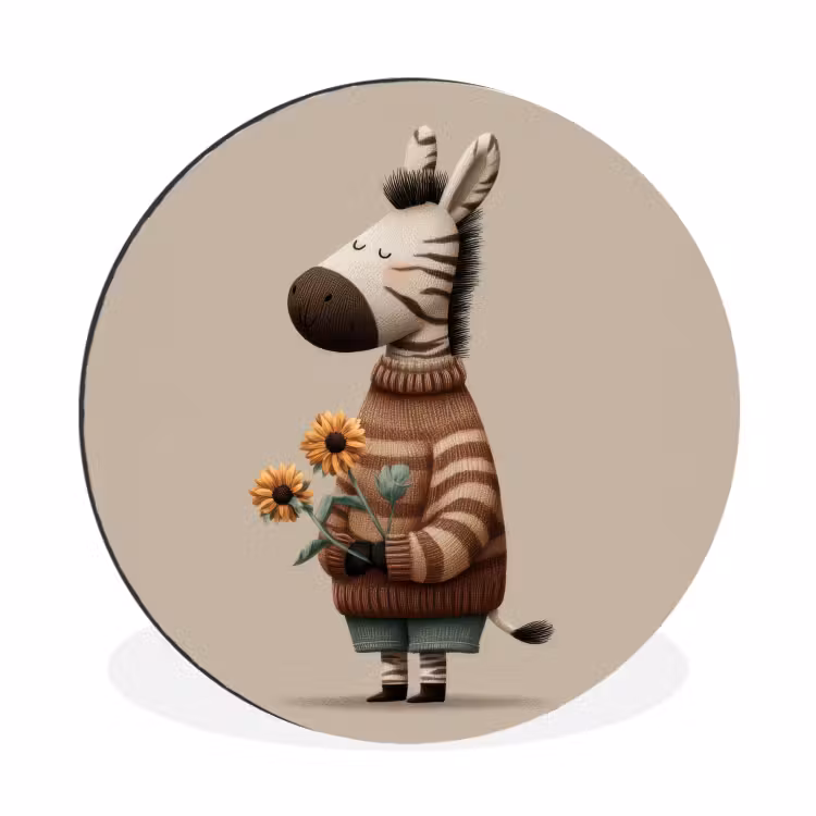 Wandcirkel - Aluminium - Zebra - Zonnebloemen - Warm — 1