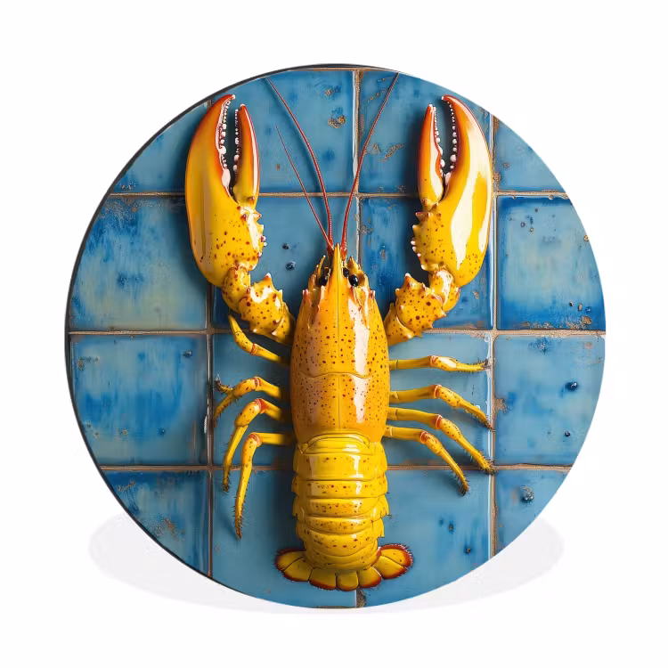 Wandcirkel - Aluminium - Kreeft - Geel - Blauw - Tegels — 1