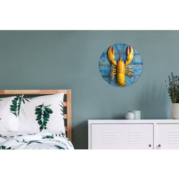 Wandcirkel - Aluminium - Kreeft - Geel - Blauw - Tegels — 4