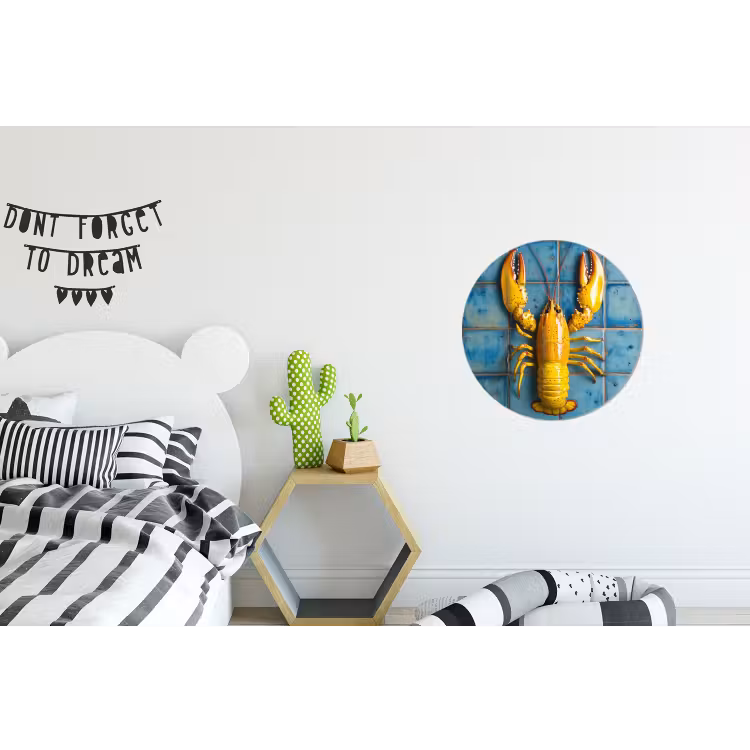 Wandcirkel - Aluminium - Kreeft - Geel - Blauw - Tegels — 5