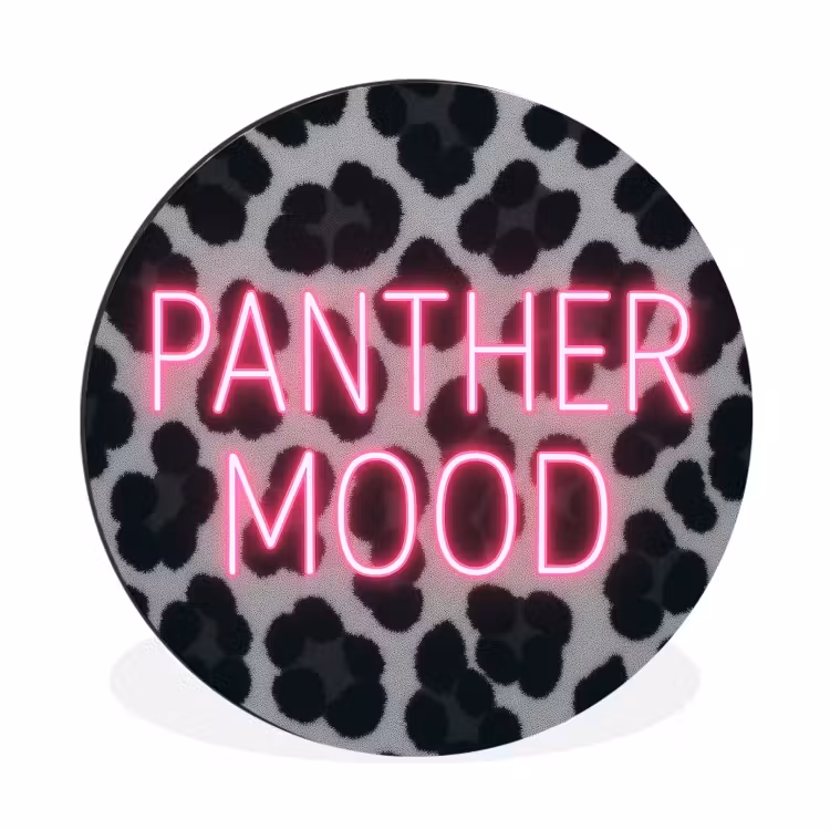 Wandcirkel - Aluminium - Panterprint - Zwart - Neonletters - Roze — 1