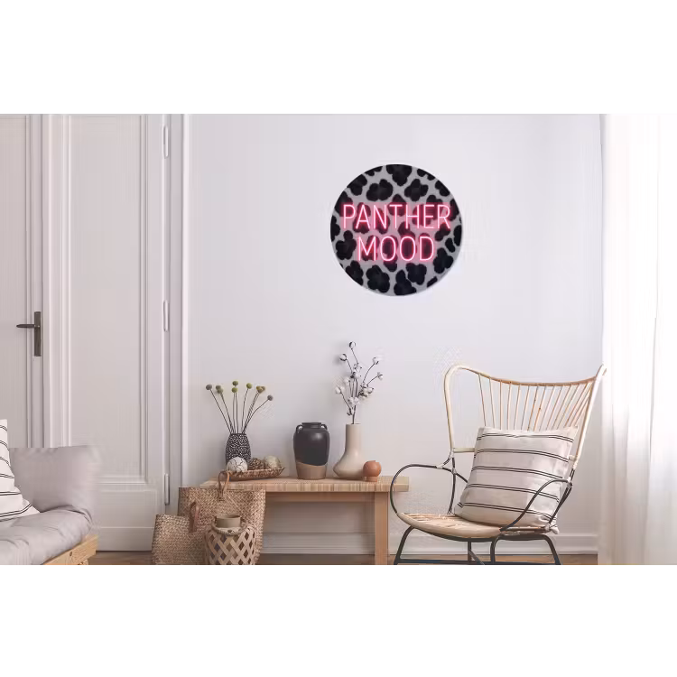 Wandcirkel - Aluminium - Panterprint - Zwart - Neonletters - Roze — 2