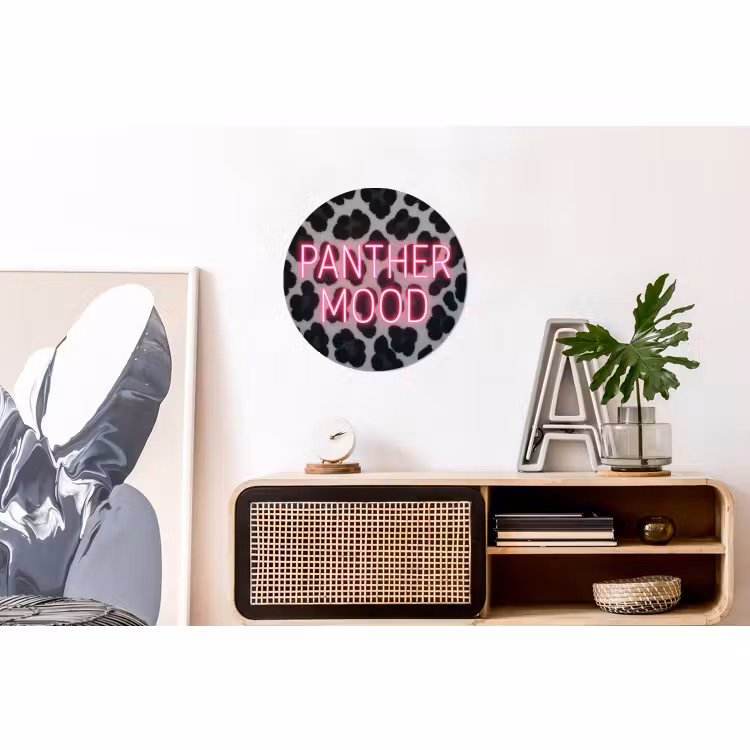 Wandcirkel - Aluminium - Panterprint - Zwart - Neonletters - Roze — 3