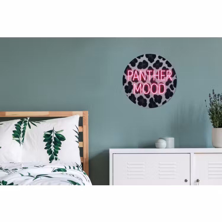Wandcirkel - Aluminium - Panterprint - Zwart - Neonletters - Roze — 4
