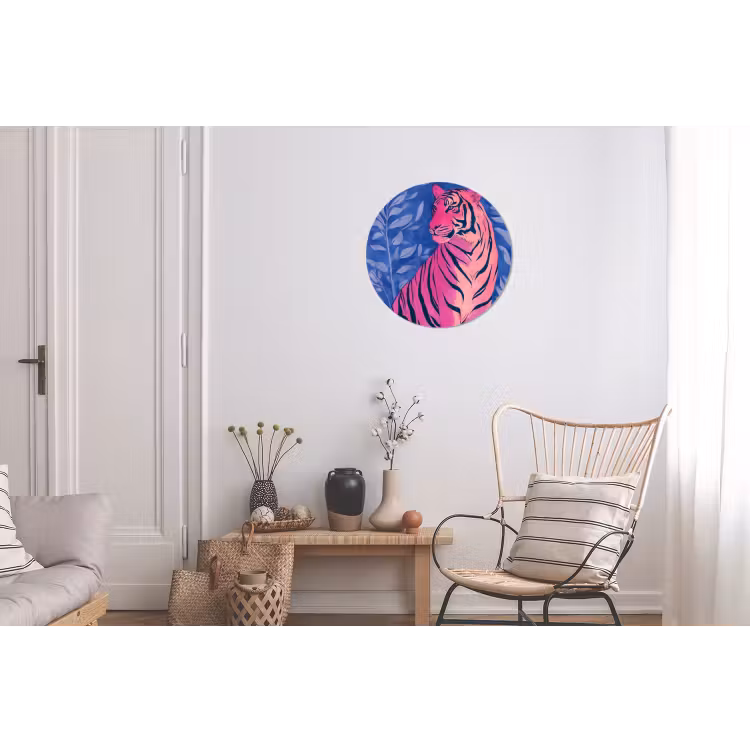 Wandcirkel - Aluminium - Tijger - Roze - Bladeren - Jungle — 2
