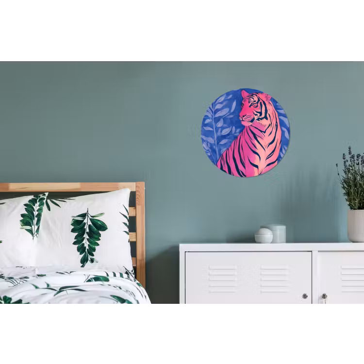 Wandcirkel - Aluminium - Tijger - Roze - Bladeren - Jungle — 4