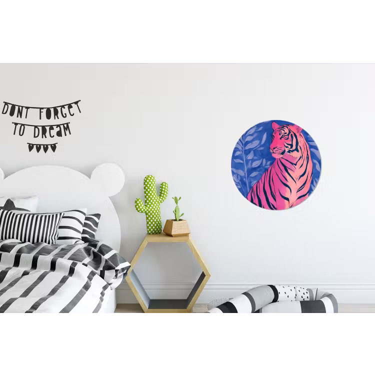 Wandcirkel - Aluminium - Tijger - Roze - Bladeren - Jungle — 5