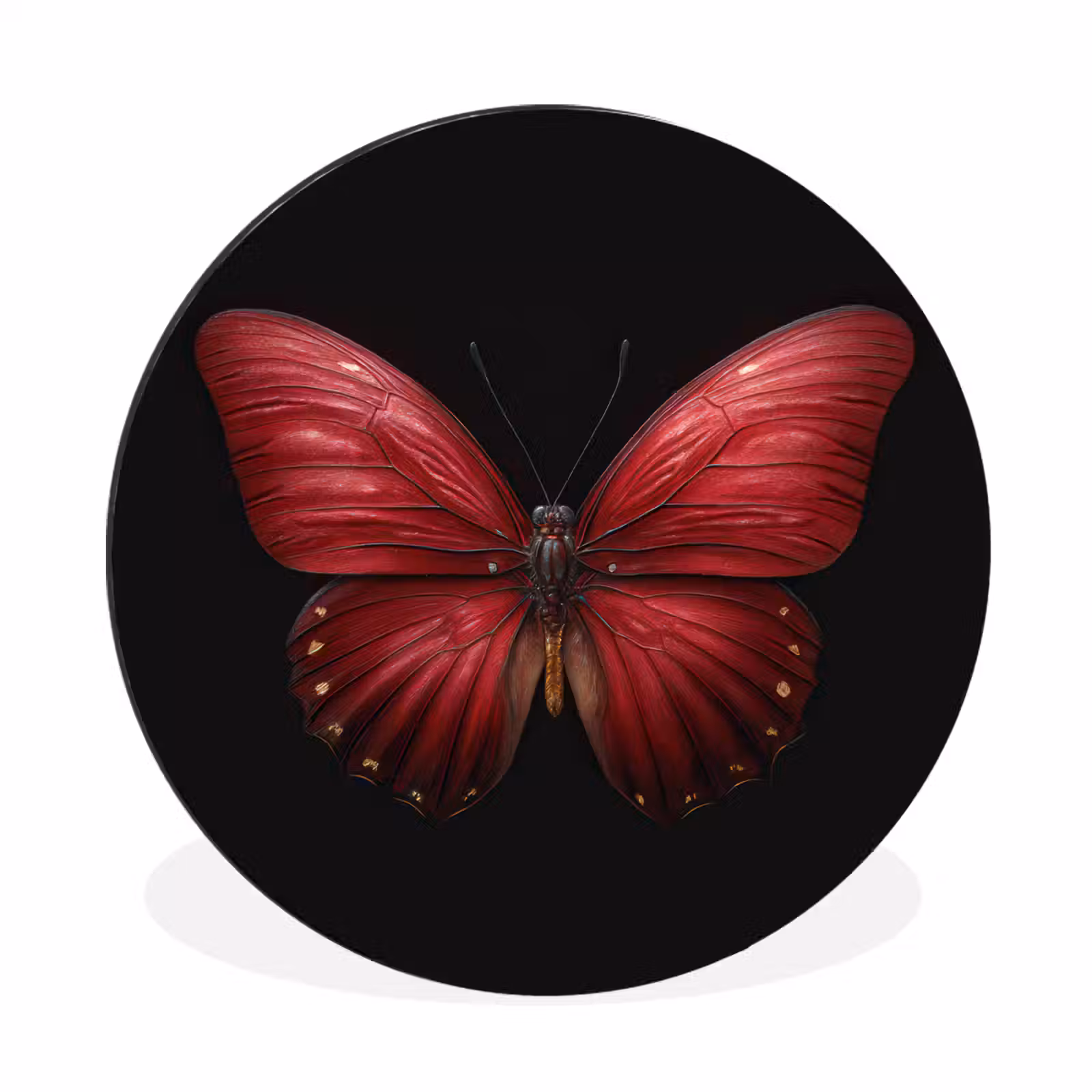 Wandcirkel - Aluminium - Vlinder - Rood - Minimalistisch — 1