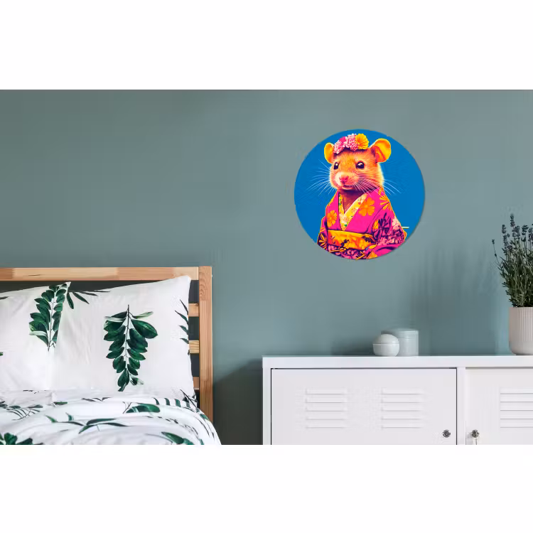 Wandcirkel - Aluminium - Muis - Kimono - Bloemen - Blauw — 4