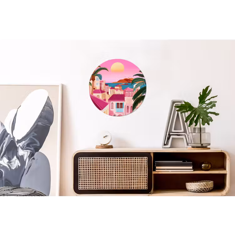 Wandcirkel - Aluminium - Stad - Roze - Palmbomen — 3