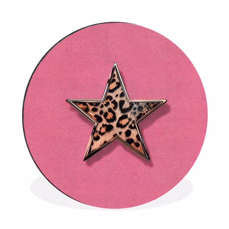 Wandcirkel - Aluminium - Ster - Luipaard - Print - Roze — 1