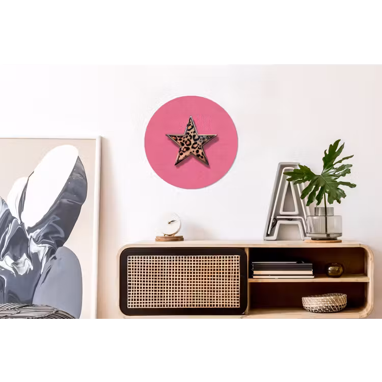 Wandcirkel - Aluminium - Ster - Luipaard - Print - Roze — 3
