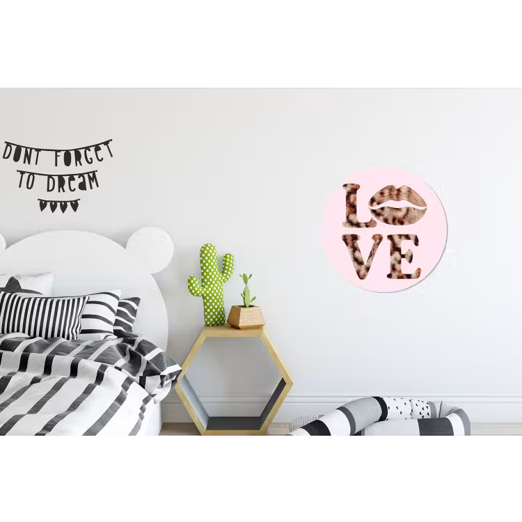 Wandcirkel - Aluminium - Tekst - Love - Pantervacht - Lichtroze — 5
