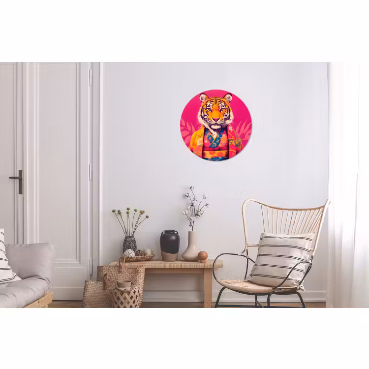 Wandcirkel - Aluminium - Tijger - Kimono - Planten - Roze — 2