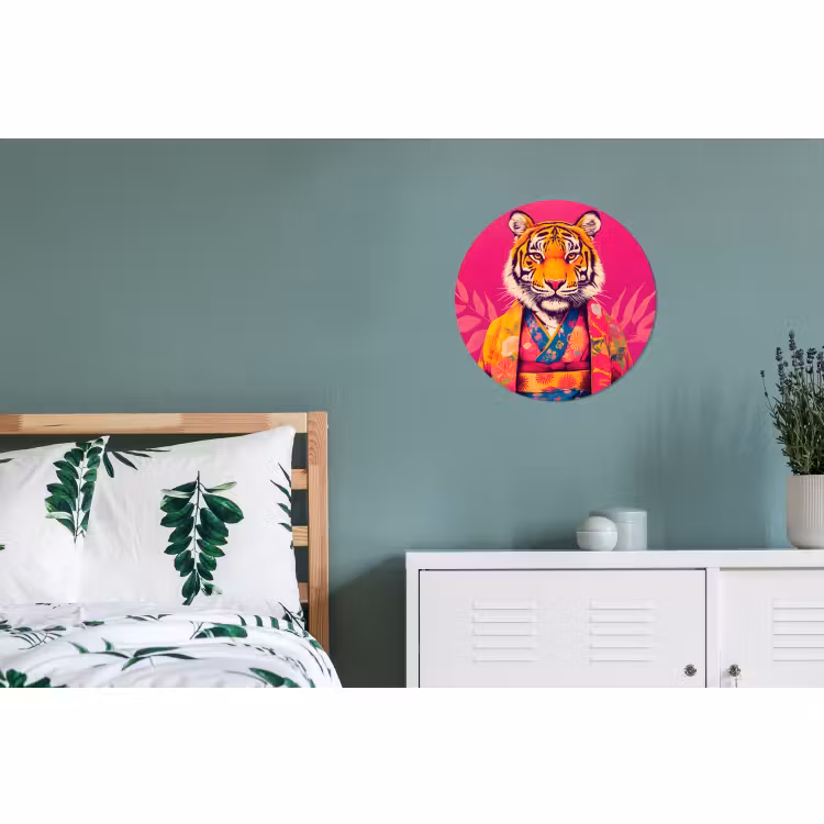 Wandcirkel - Aluminium - Tijger - Kimono - Planten - Roze — 4